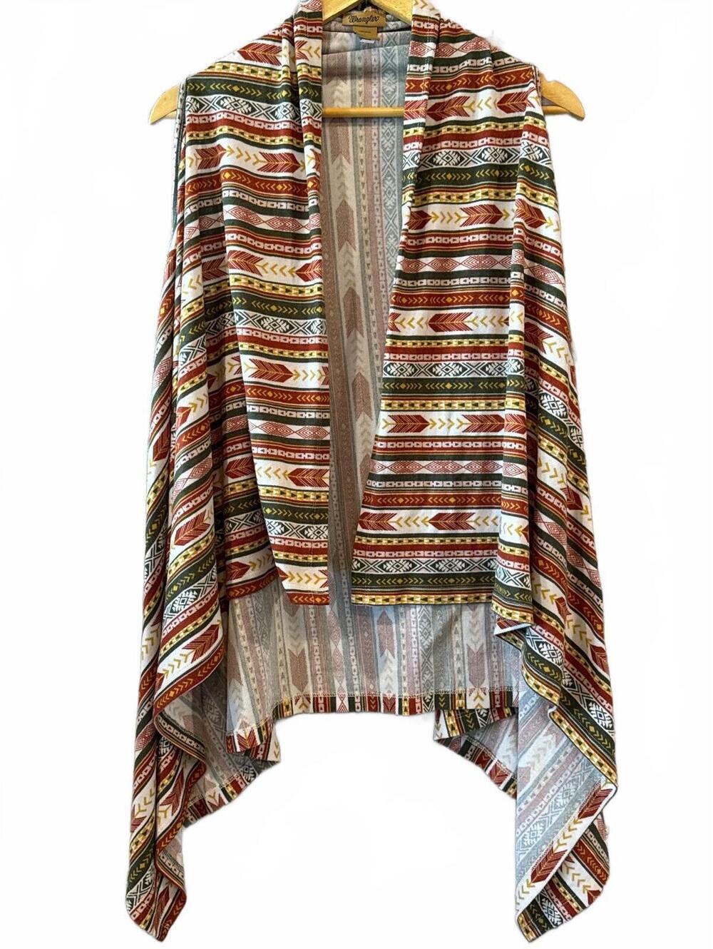 Wrangler Women's Aztec Pattern Open Front Vest Size L